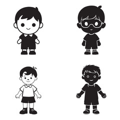 Black and white vector silhouettes set of little boy