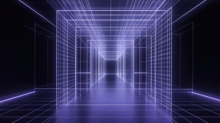 Futuristic abstract geometric grid with glowing neon lines.Technological perspective figure for science and technology related projects and presentations.