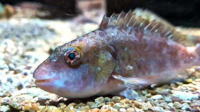 A grubfish on the seafloor with spines on its dorsal fins - isolated close up