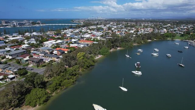 Paradise Point And Ephraim Island In Gold Coast, QLD, Australia - Aerial Drone Shot