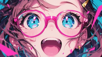 アニメ系メガネをかけた女の子イラスト,Generative AI AI画像