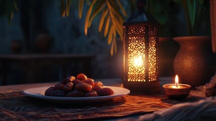 Ramadan Iftar Feast: Dates, Lantern, and Warm Atmosphere