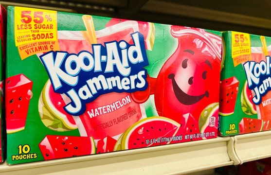 Packs of Kool-Aid Jammers drinks for kids in Watermelon flavor.
