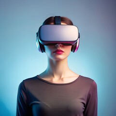 Minimalist Design: Design a minimalist image featuring only the woman and the VR headset