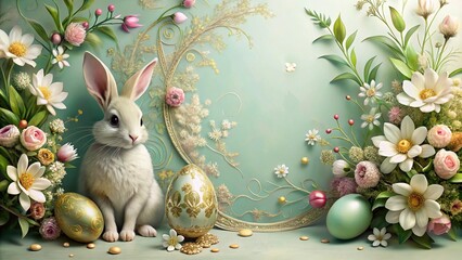 Easter Bunny with Floral Decoration and Eggs