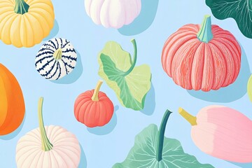 Obraz premium Illustration of Various Ripe Pumpkins in a Background Design