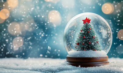 Christmas Snow Globe with Bokeh Lights Banner