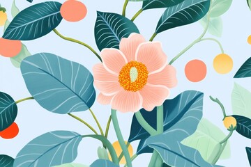 Naklejka premium Illustration of a small flower with leaves in a garden setting