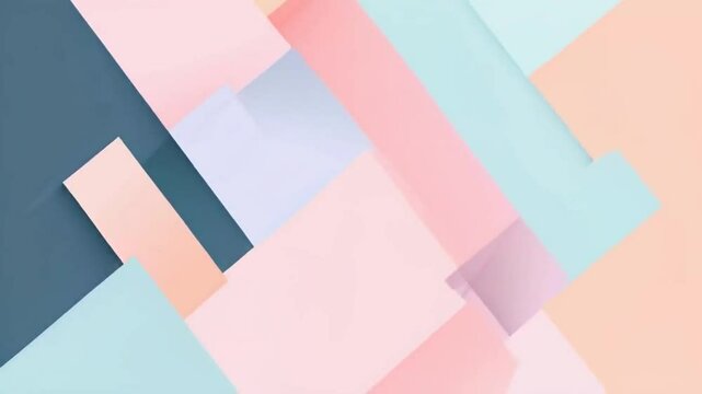 Abstract geometric background of overlapping pastel color squares with shadow.