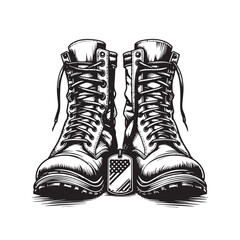 Sketch a pair of military boots with a dog tag Vector illustration