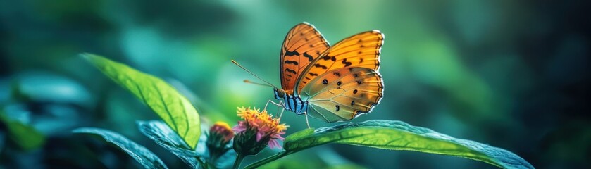 Obraz premium A butterfly is sitting on a leaf
