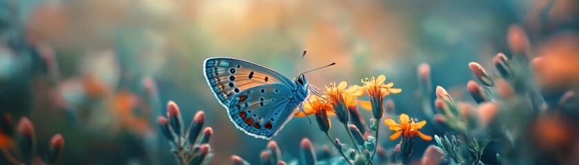 Obraz premium A butterfly is sitting on a flower in a field