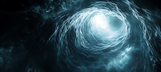 Naklejka premium A dark, cosmic wormhole background with swirling light and a large text space