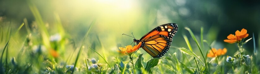 Obraz premium A butterfly is sitting on a flower in a field