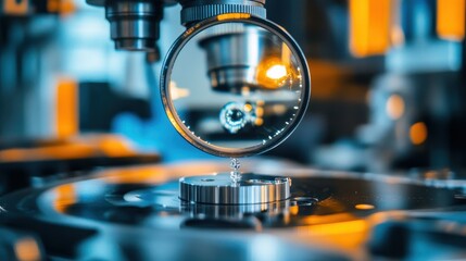 Closeup View of a High-Tech Microscope with Lens Reflecting Light