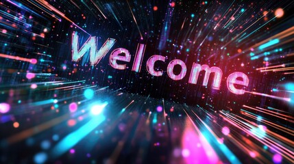 Welcome word on digital cyberspace background. Greeting text for events, websites, promotions and hospitality business