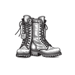 Sketch a pair of combat boots on a white background Vector illustration