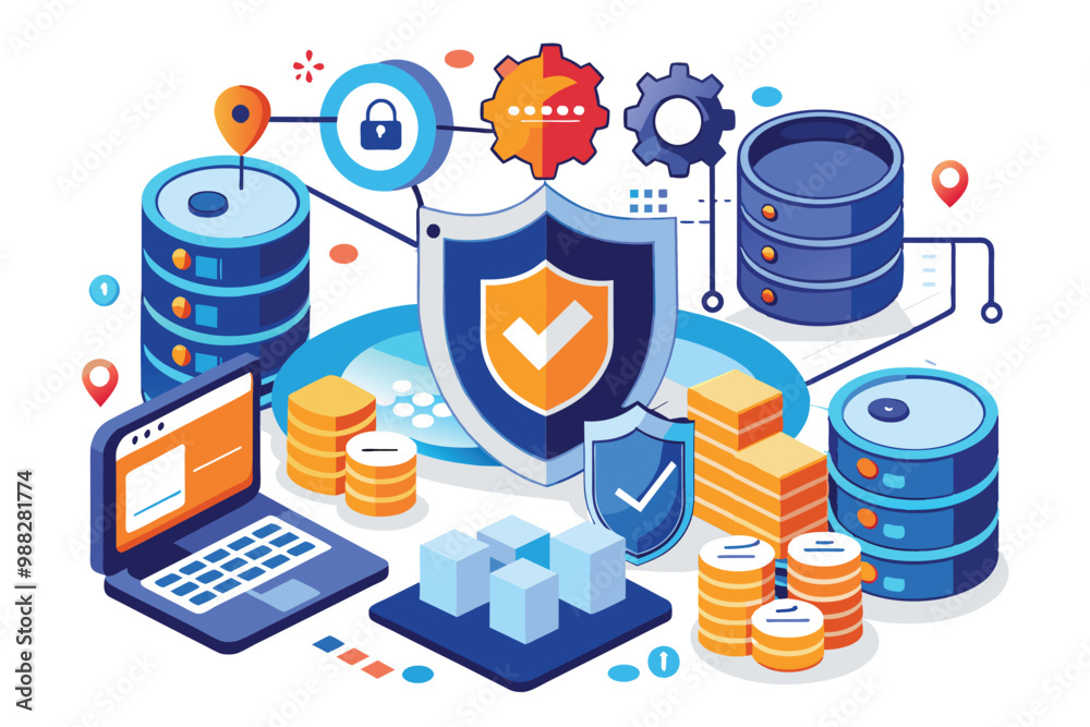 Poster a digital representation illustrates secure database access and information protection strategies, e