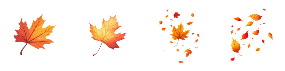 Obraz premium Vibrant fall leaves swirling and drifting in a colorful autumn landscape Maple oak and other tree leaves in shades of orange red and yellow creating a natural seasonal background