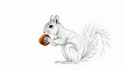 the ephemeral universe has created an incredible image in the form of a squirrel holding a nut with very unusual very thin contours on a white background, a very complex plot, light falls on particles