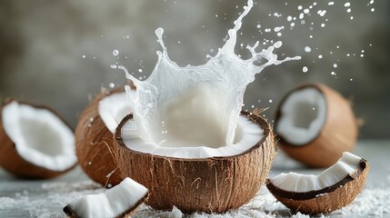 Coconut with milk splashes