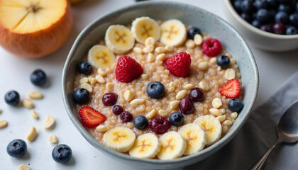Fun porridge with a smiley face made of fruits.