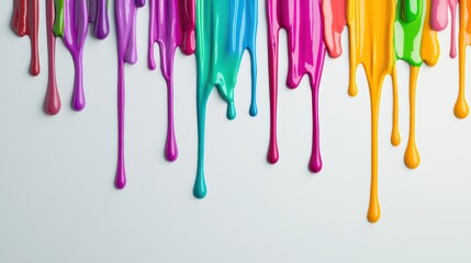Naklejka premium Colorful Paint Drips on White Background - Vibrant and Creative Abstract Art for Modern Design and Decoration
