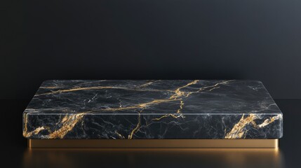 Elegant black and gold platform display stand Premium marble mockup for showcasing products advertising items Ideal for product presentation and promotion featuring 3D rendering and ample copy spa