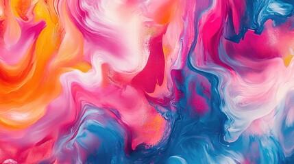 Fototapeta premium Captivating swirls of vivid pink orange and blue paints blend seamlessly embodying the spirit of abstract art