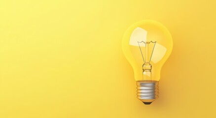 Lightbulb on Yellow Background with Copy Space   3D Render