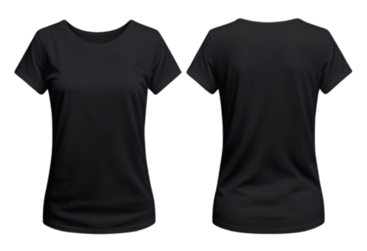 T-shirt mockup. black blank t-shirt front and back views. female clothes wearing clear attractive apparel tshirt models template 