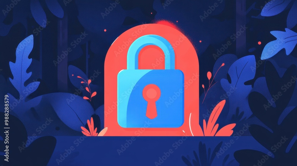 Sticker A mesmerizing blue and red lock glows brightly, featuring a sleek keyhole, surrounded by vibrant lines of color.