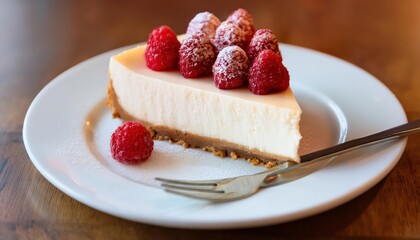 Rich and indulgent, this cheesecake combines the sweetness of white chocolate with the tartness of fresh raspberries.
