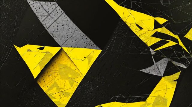 Abstract geometric background with black, yellow, and gray triangles.