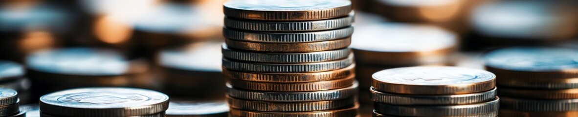 Obraz premium Close-up of stacked coins, showcasing texture and shine. Ideal for financial themes, cryptocurrency, or investment concepts.