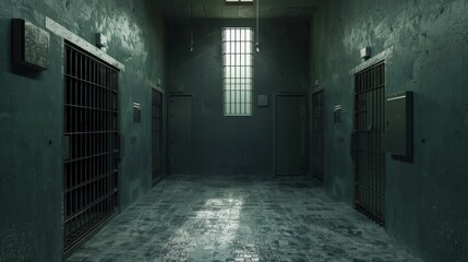 Holding Cell: This small, secure room is furnished minimally and built with safety features like solid doors and bars to safely detain individuals temporarily.
