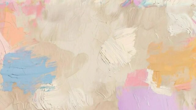Abstract painting with soft pastel colors and brushstrokes on beige background.