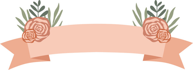 Vector hand drawn floral ribbon banner for wedding invitation, poster, card, brochure or scrapbook