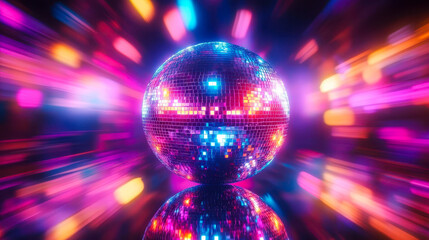 Vibrant Colorful Disco Mirror Ball Nightclub Scene with Dynamic Light Reflections, Party Atmosphere, and Dance Floor Vibes for Celebrations and Entertainment