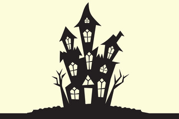 Halloween Haunted House Silhouette Vector Design Art