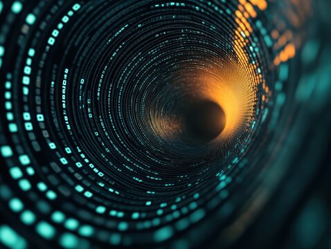 Encrypted binary code swirling in an abstract pattern, with subtle glowing symbols forming a conceptual wallpaper