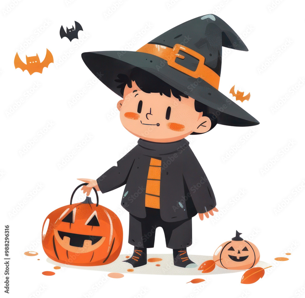 Canvas Prints PNG  Cute Halloween witch child illustration