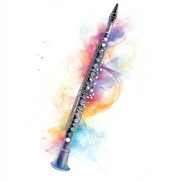 A clarinet with smooth flowing notes, classical sound, soft pastel illustration, isolated on white background