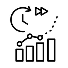 Icon for predicting the future. There is a clock and a graph showing the future.