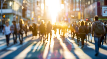 Obraz premium Silhouettes of a group of people in downtown with a motion blur effect, Ai Generated
