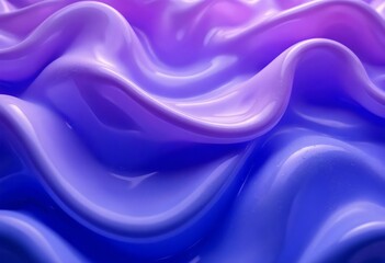 Fototapeta premium Abstract background 3D, shiny plastic waves with purple blue textures and lights interesting lustrous liquid wavy texture