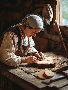 Members of a close-knit community practice traditional crafts, highlighting their skills and cultural heritage in a charming workshop.