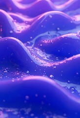 Abstract background 3D, shiny plastic waves with purple blue textures and lights interesting lustrous liquid wavy texture