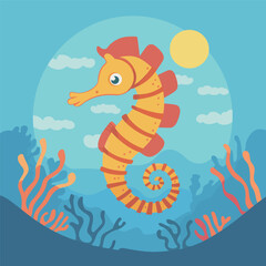 A seahorse in the ocean, a simple, flat vector illustration