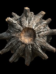 Obraz premium Fantasy 3D rendering of a dried tree stump isolated on a black background viewed from above